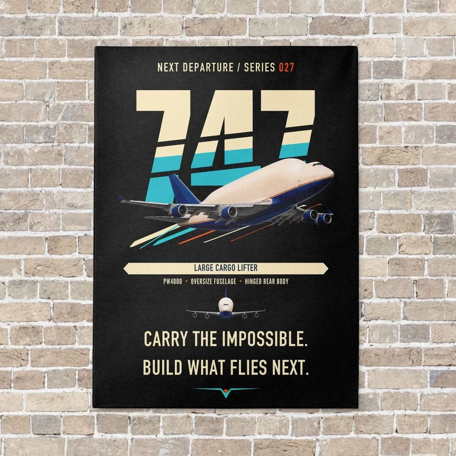 Boeing 747-400 Dreamlifter vertical canvas print - no frame - black background
