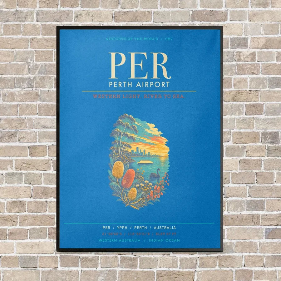 Perth Airport PER - Canvas Framed - Turquoise