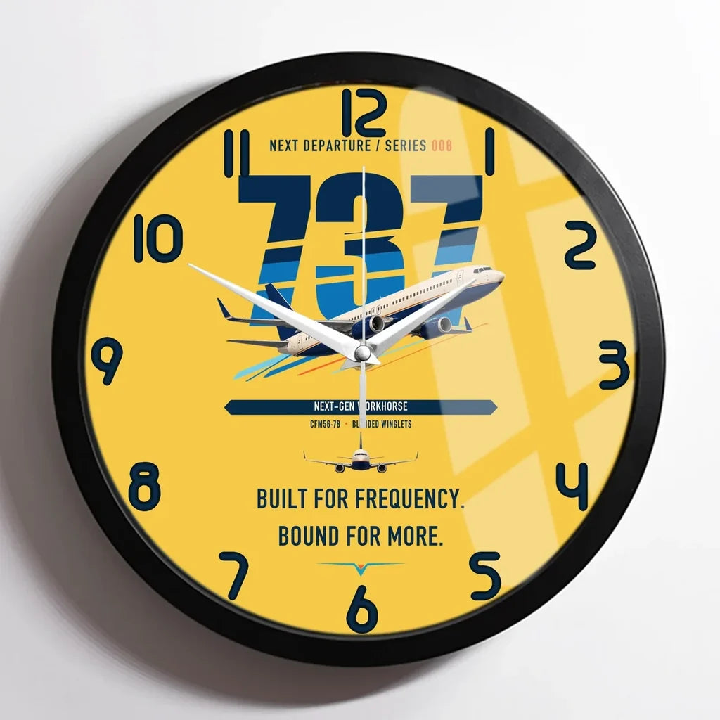 Boeing 737-800 NG design on yellow framed wall clock