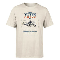 Thumbnail for Leonardo AW139 design on beige t-shirt, single-side print