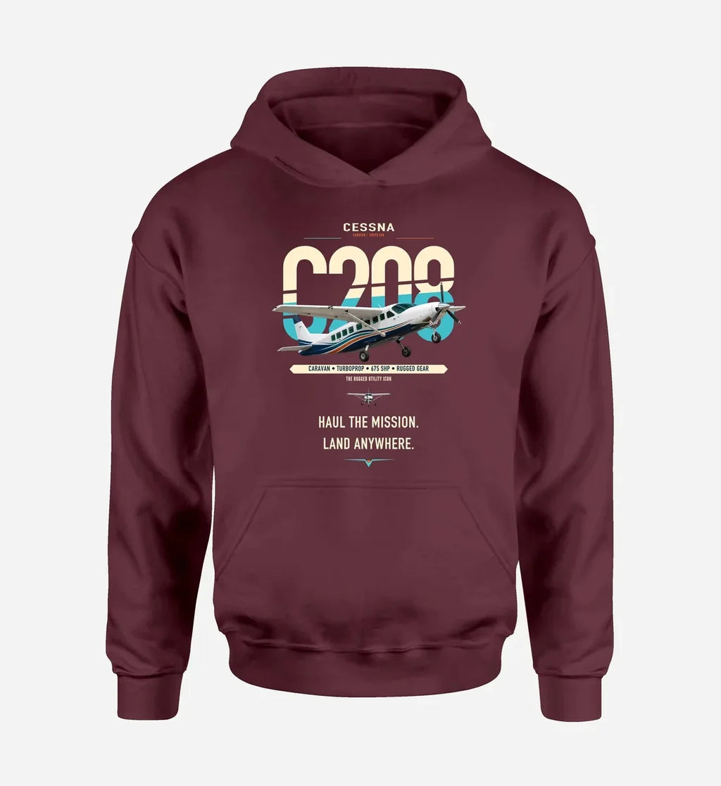 Cessna 208 Caravan design on dark red double-side hoodie, single-side print