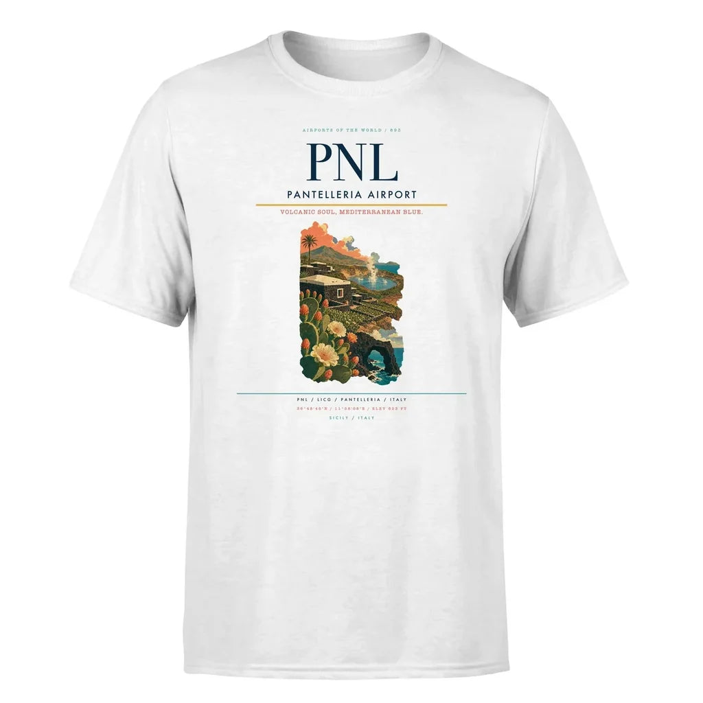 Pantelleria Airport (PNL) T-Shirt single-side front print in White | pantelleria-airport-pnl-double-side-t-shirt