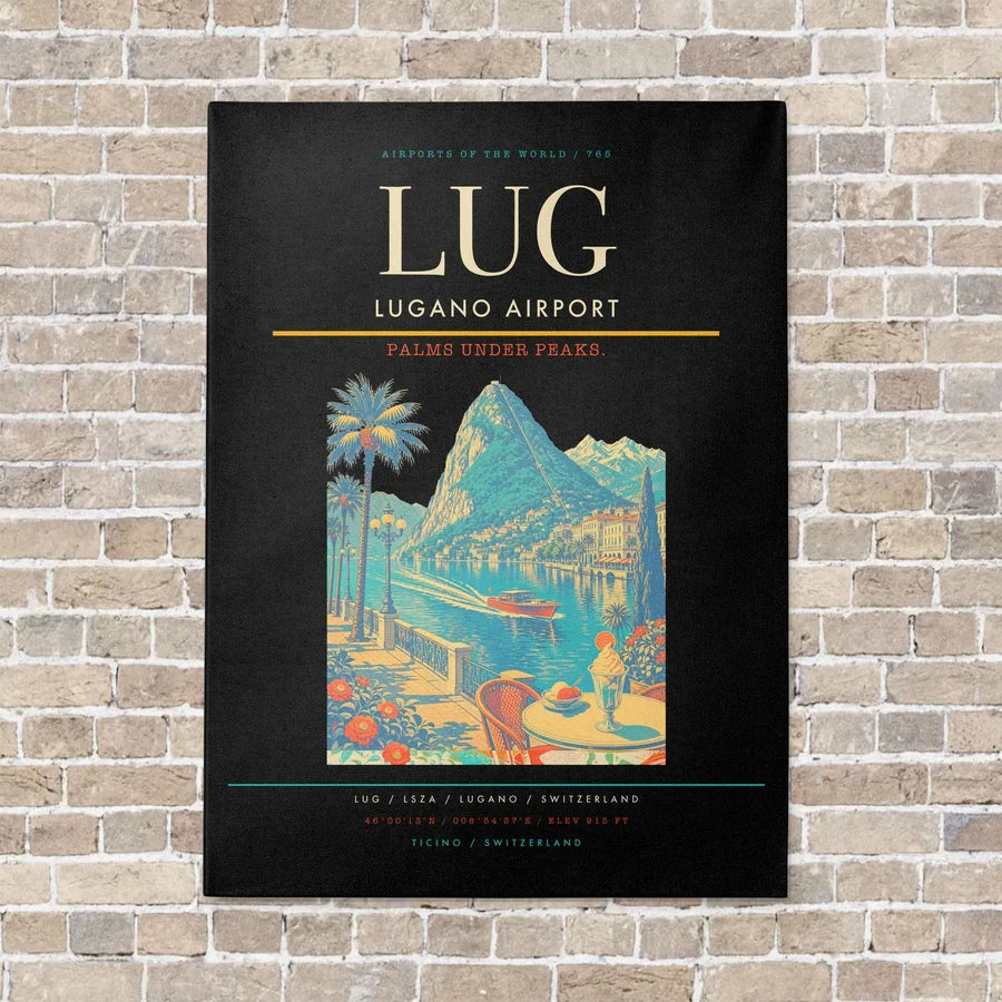 Lugano Airport LUG vertical canvas print - no frame - black background