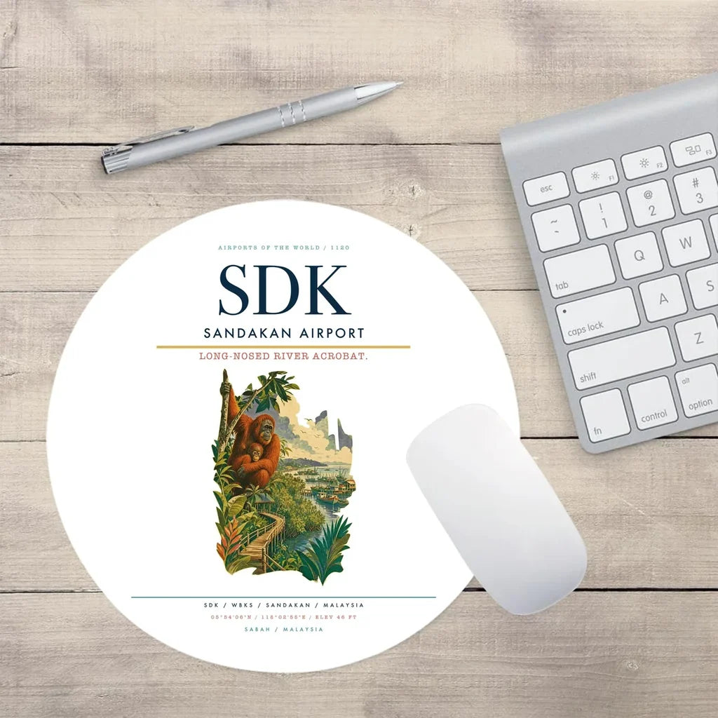 Sandakan Airport (SDK) design on white round mouse pad