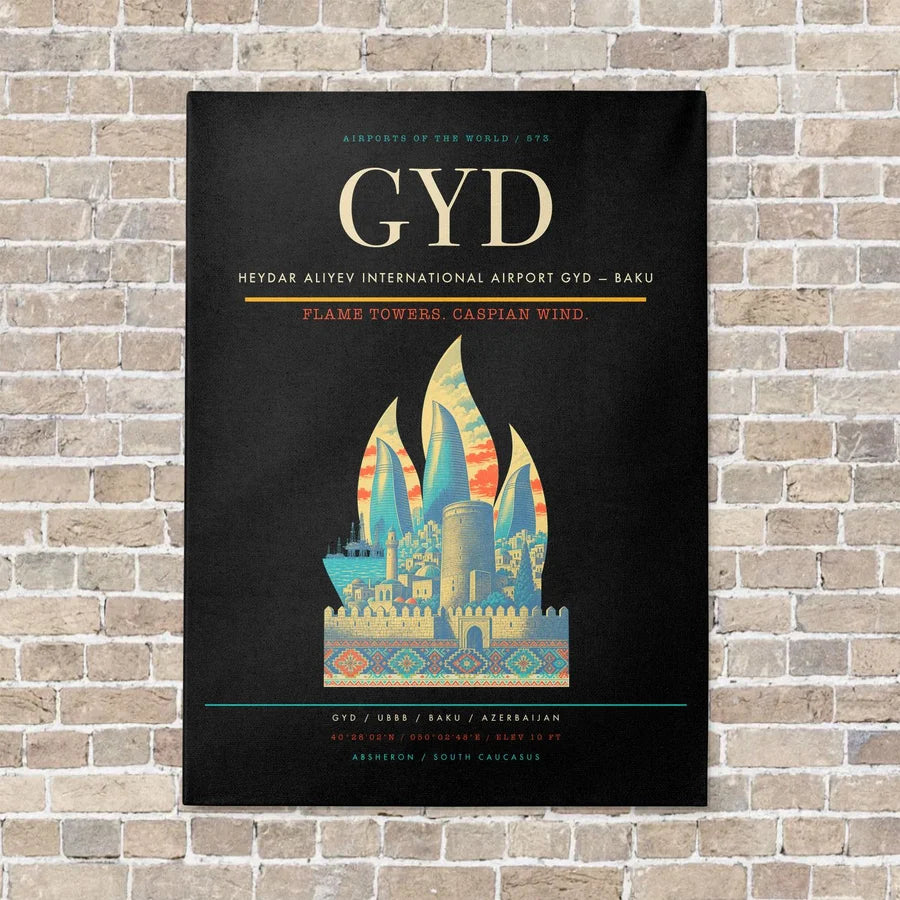 Heydar Aliyev International Airport GYD — Baku vertical canvas print - no frame - black background