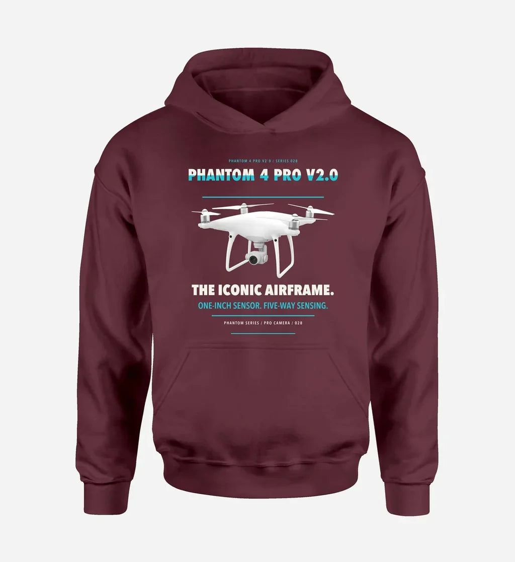 DJI Phantom 4 Pro V2.0 design on dark red hoodie single side
