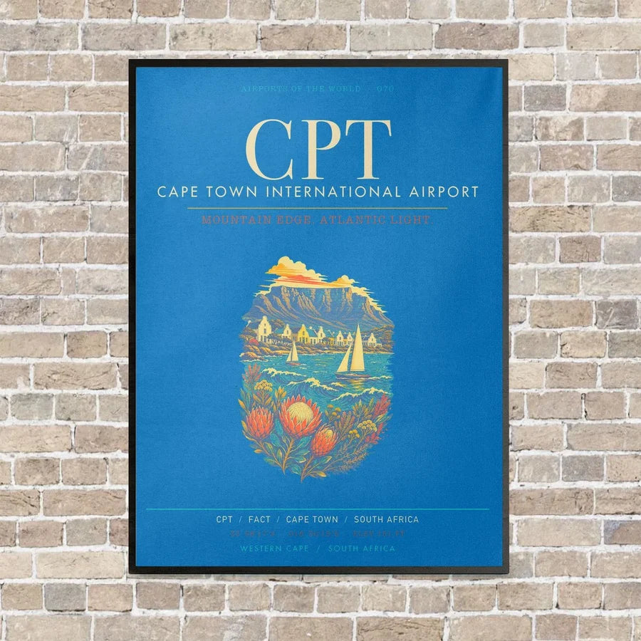 Cape Town International Airport CPT - Canvas Framed - Turquoise