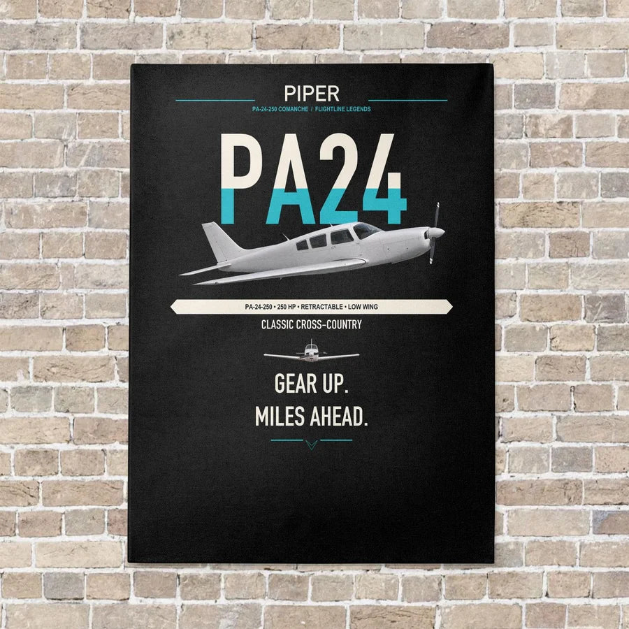 Piper PA-24-250 Comanche 250 vertical canvas print - no frame - black background