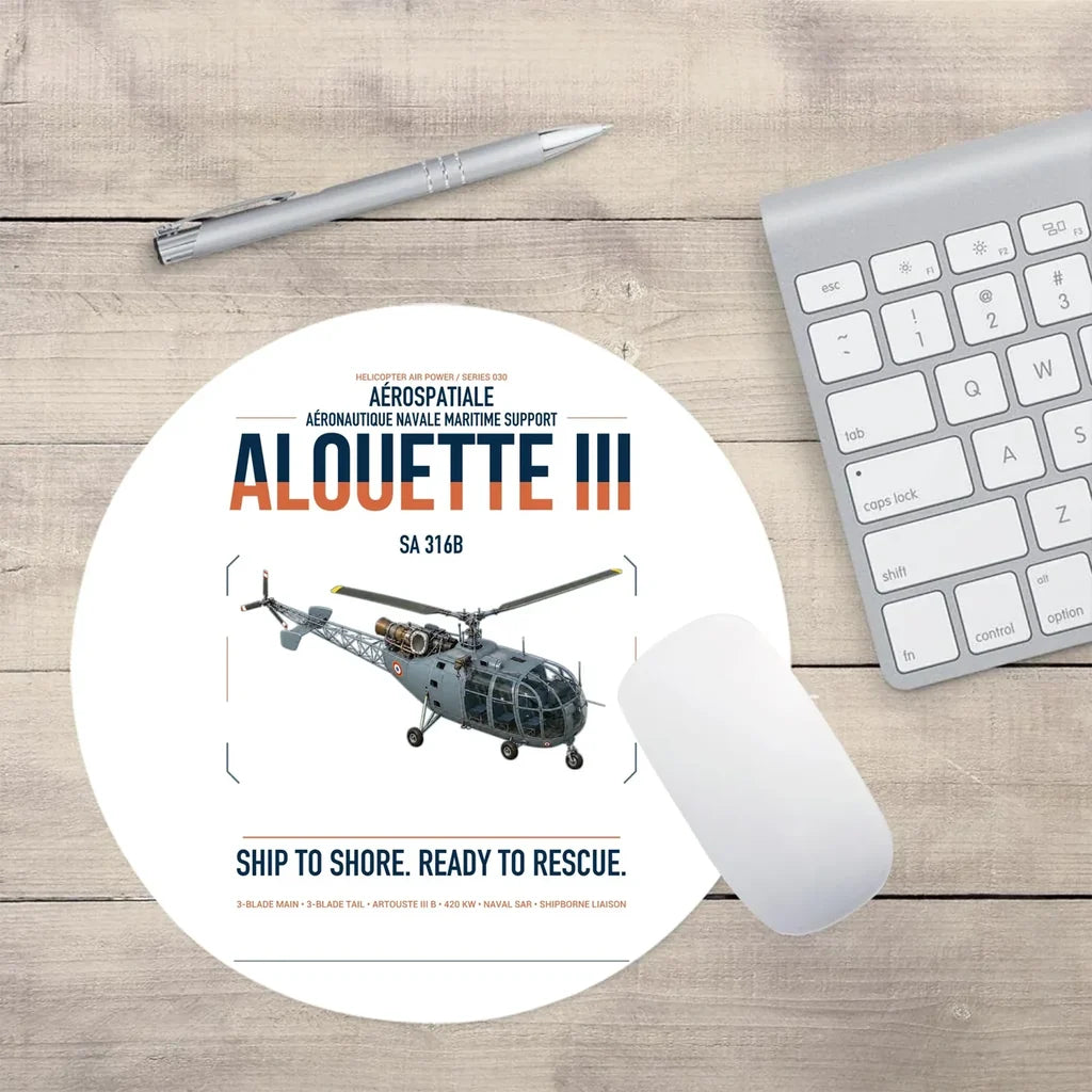 Aérospatiale SA 316B Alouette III design on white round mouse pad