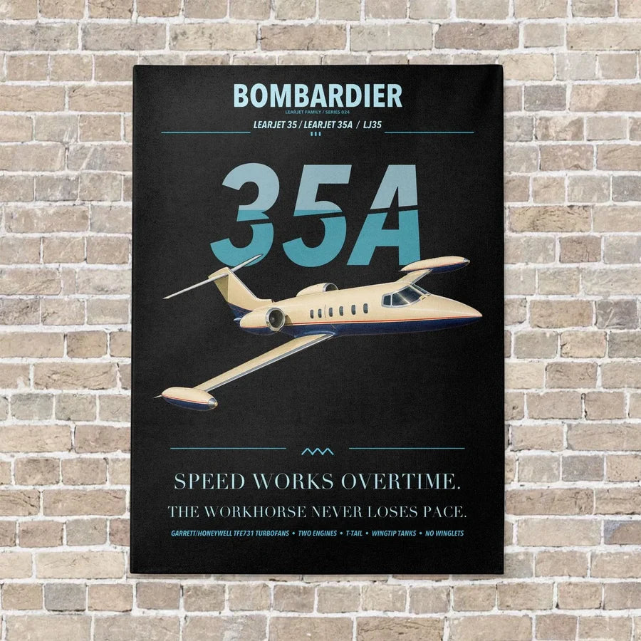 Bombardier Learjet 35A vertical canvas print - no frame - black background