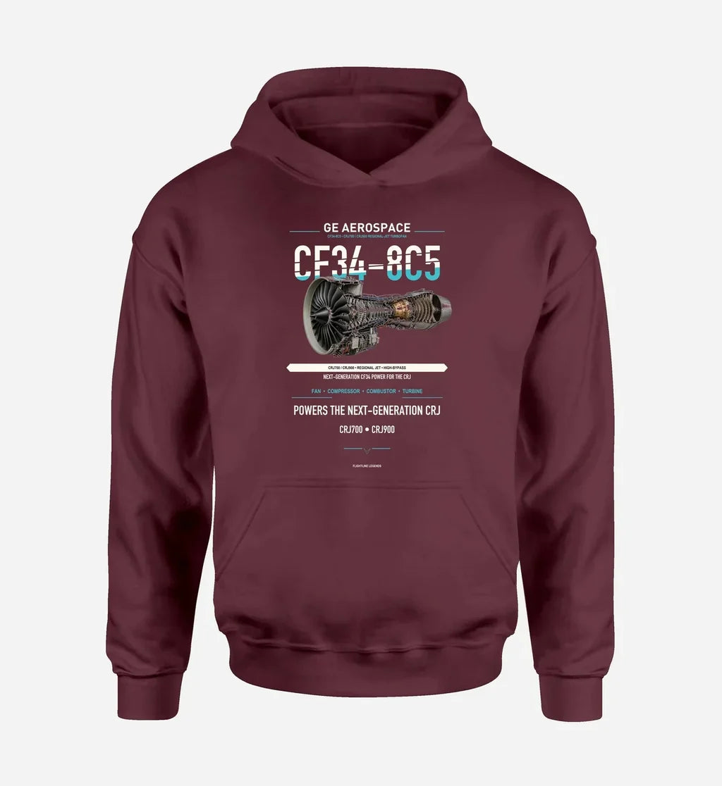 CF34-8C5 design on dark red hoodie single side