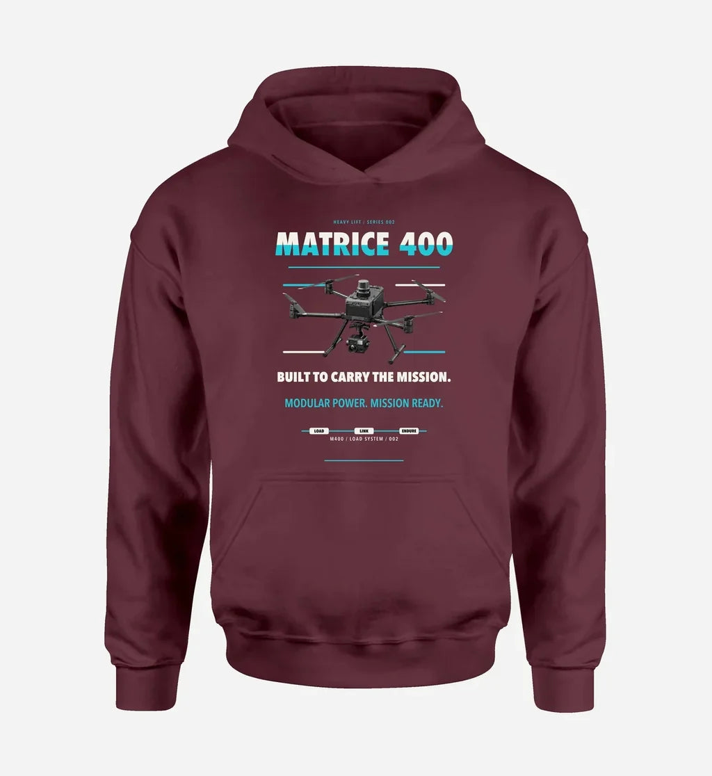 DJI Matrice 400 design on dark red hoodie single side