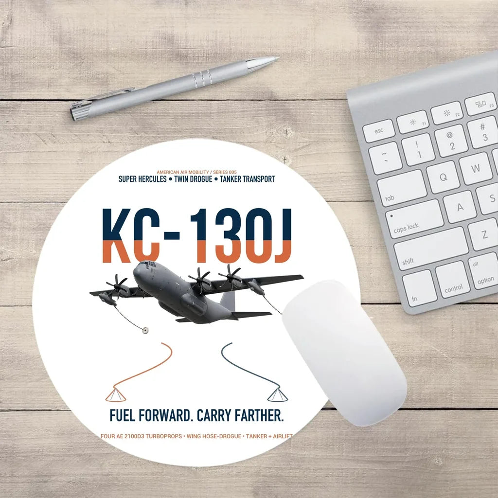 KC-130J SUPER HERCULES design on white round mouse pad