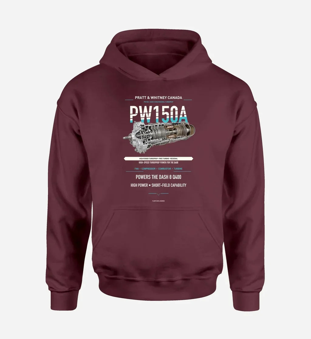 PW150A design on dark red hoodie single side