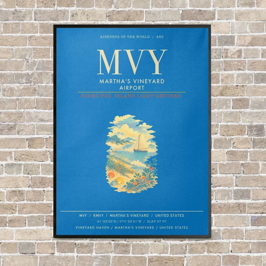 Martha's Vineyard Airport MVY - Canvas Framed - Turquoise