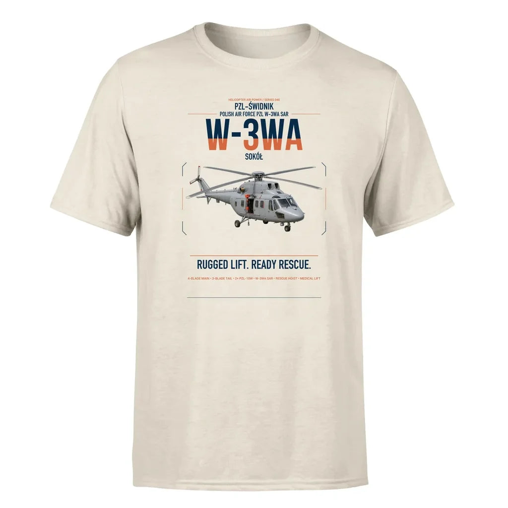 PZL-Świdnik W-3WA Sokół design on beige t-shirt, single-side print
