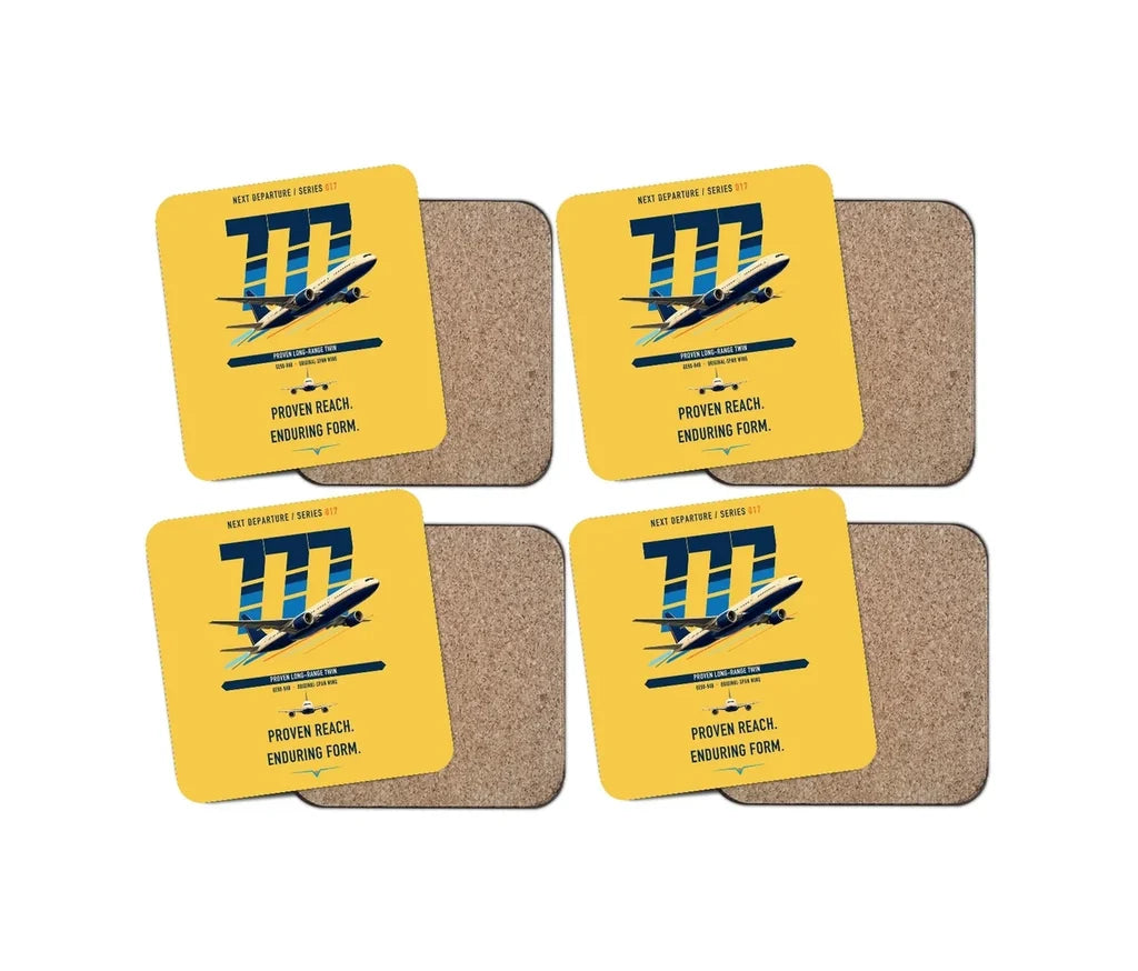 Boeing 777-200ER design on yellow 4 pieces set coaster