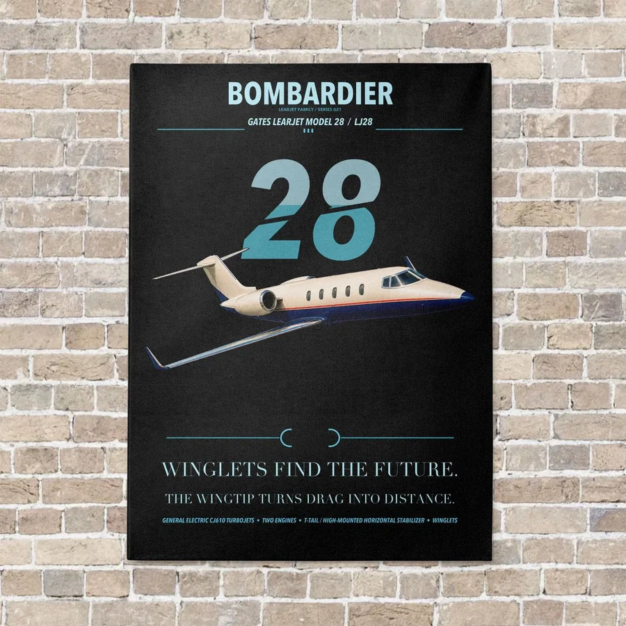 Bombardier Learjet 28 vertical canvas print - no frame - black background