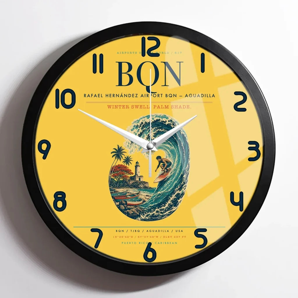 Rafael Hernández Airport (BQN) design on yellow framed wall clock