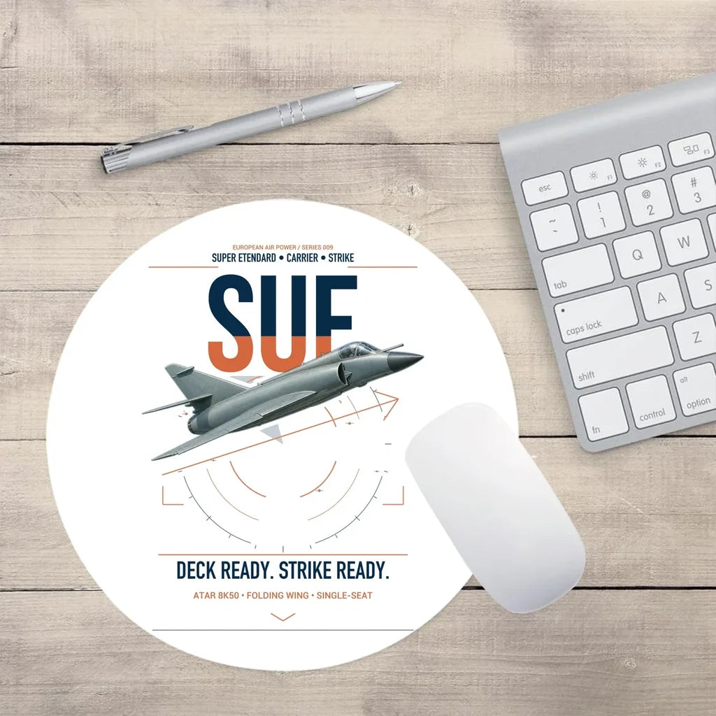 Dassault Super Étendard design on white round mouse pad