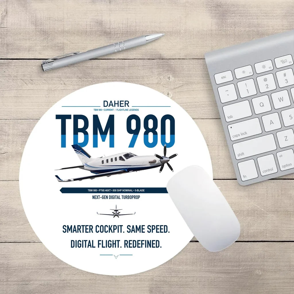 Daher TBM 980 design on white round mouse pad