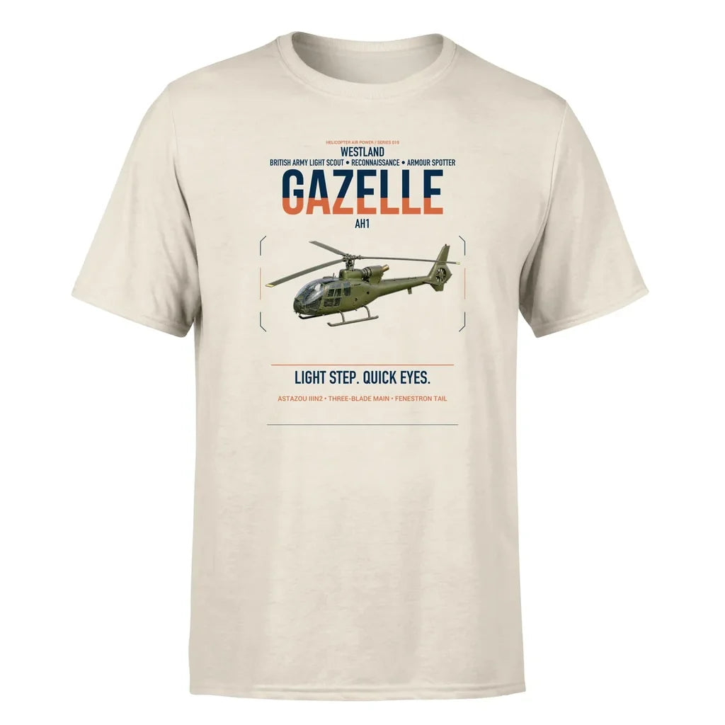 Westland Gazelle AH1 design on beige t-shirt, single-side print