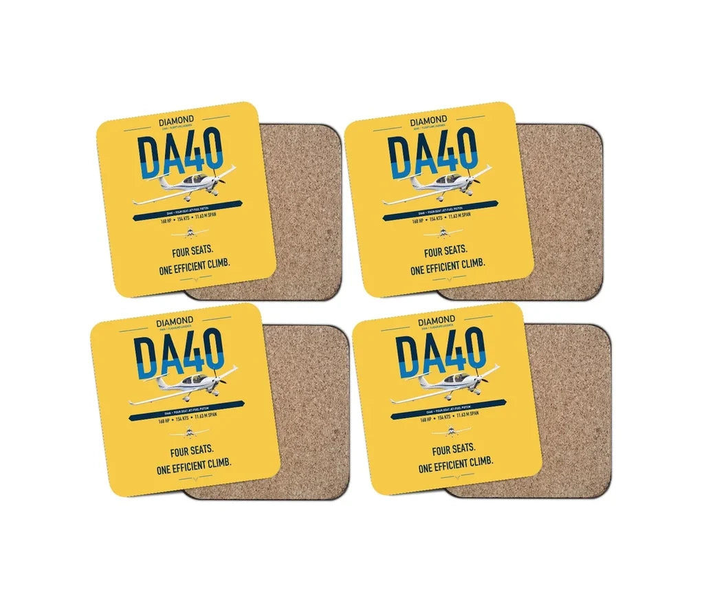Diamond DA40 design on yellow 4 pieces set coaster