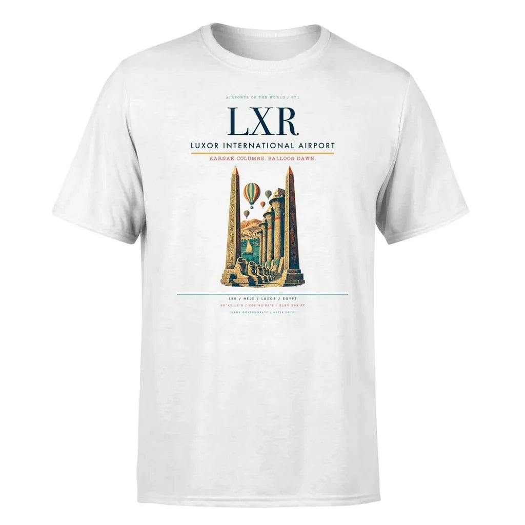 Luxor International Airport (LXR) T-Shirt single-side front print in White | luxor-international-airport-lxr-double-side-t-shirt