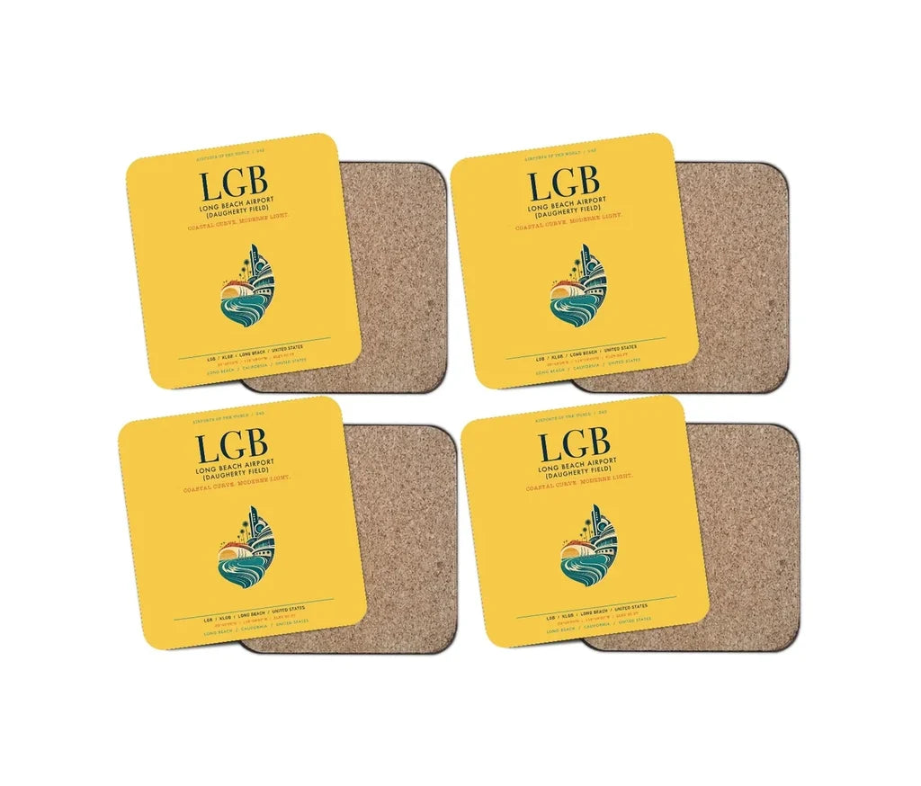 Long Beach Airport (Daugherty Field) (LGB) design on yellow 4 pieces set coaster