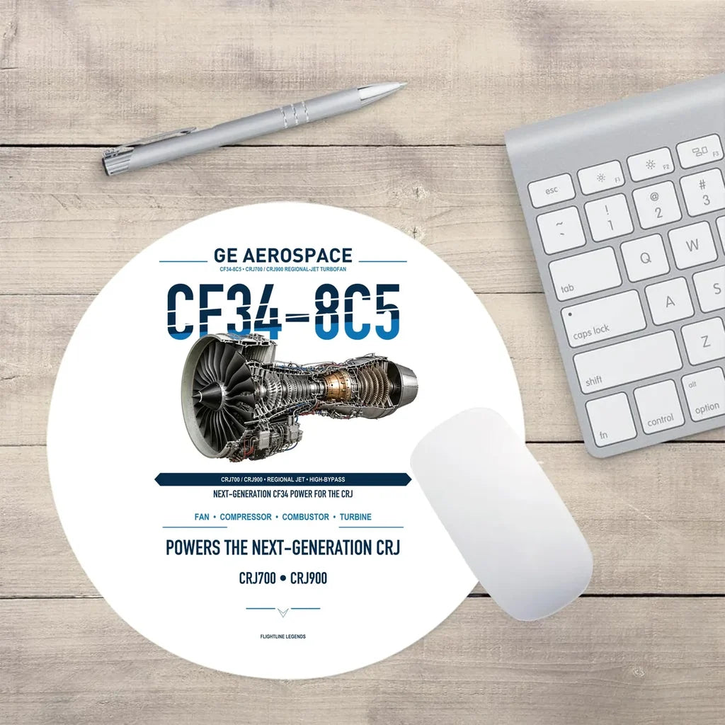 CF34-8C5 design on white round mouse pad