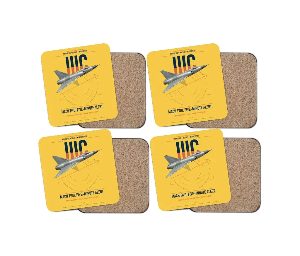 Dassault Mirage IIIC design on yellow 4 pieces set coaster
