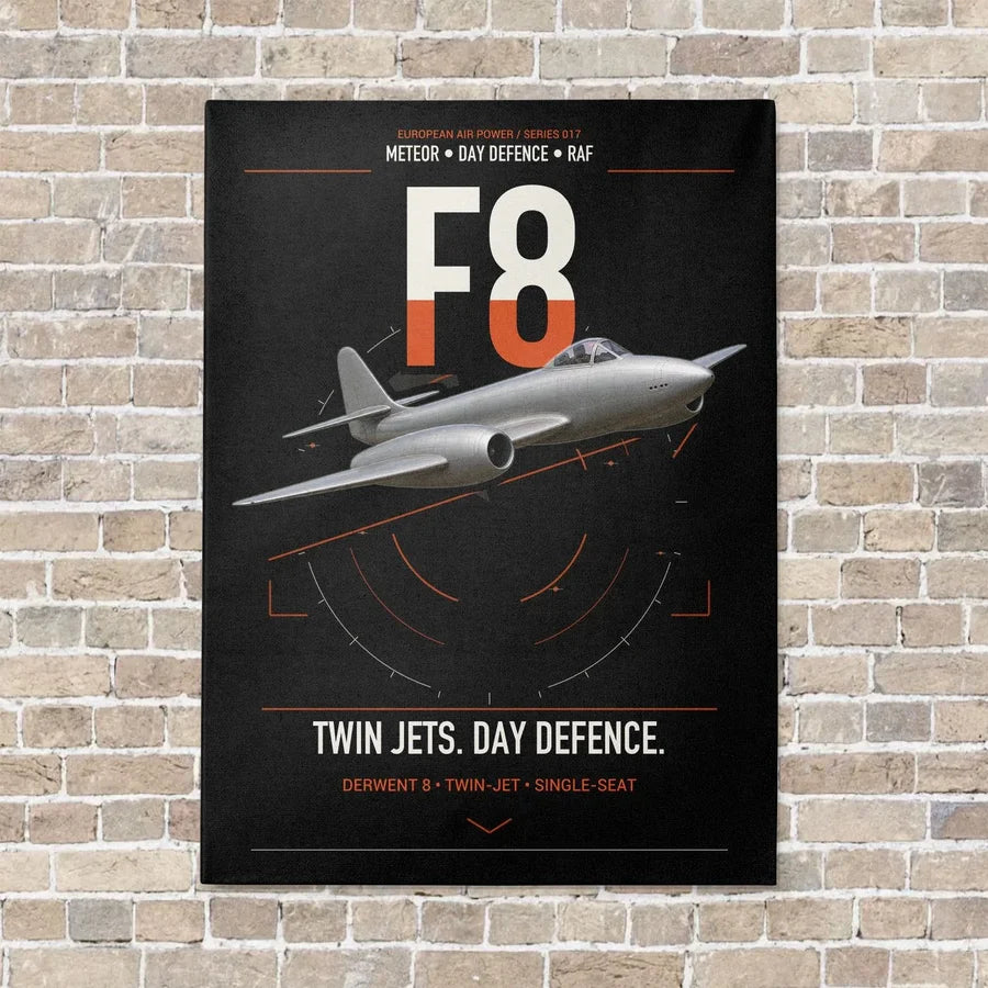 Gloster Meteor F8 vertical canvas print - no frame - black background