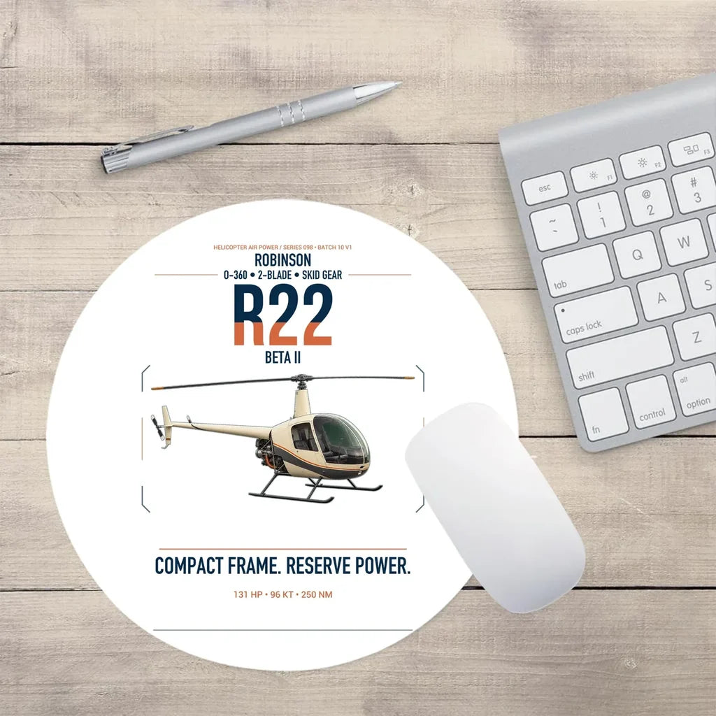 Robinson R22 Beta II design on white round mouse pad
