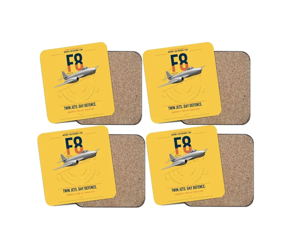Gloster Meteor F8 design on yellow 4 pieces set coaster