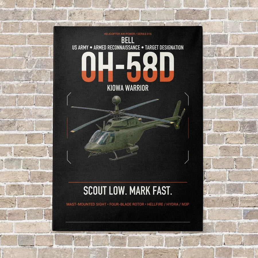Bell OH-58D Kiowa Warrior vertical canvas print - no frame - black background