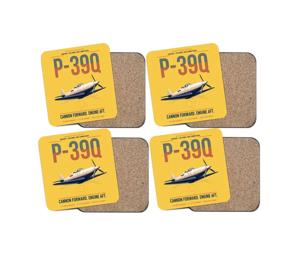 P-39Q Airacobra design on yellow 4 pieces set coaster