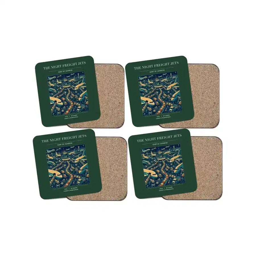 The Night Freight Jets - Designed Coasters design on dark green 4-pieces-set