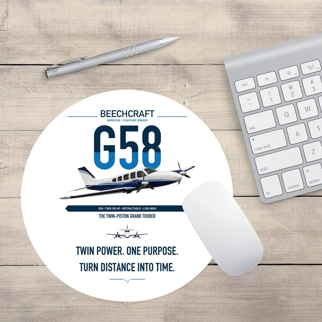 Beechcraft Baron G58 design on white round mouse pad