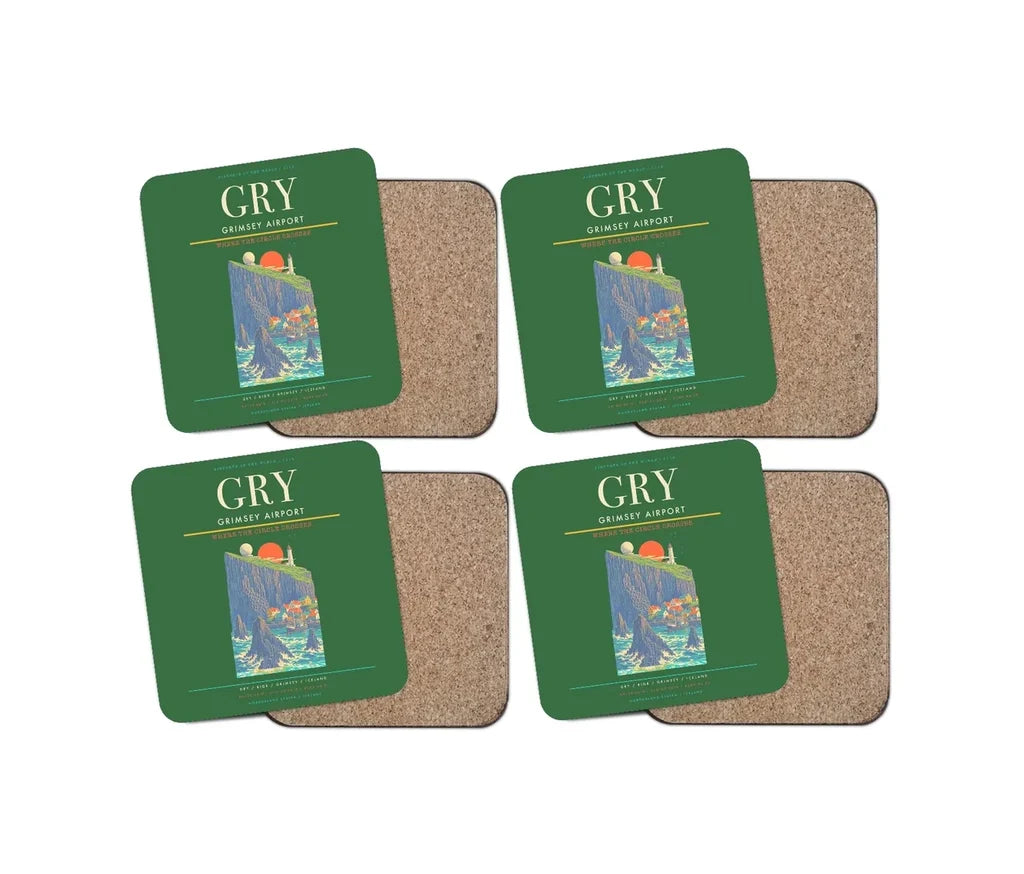 Grimsey Airport GRY Coaster 4-Pieces-Set - Green