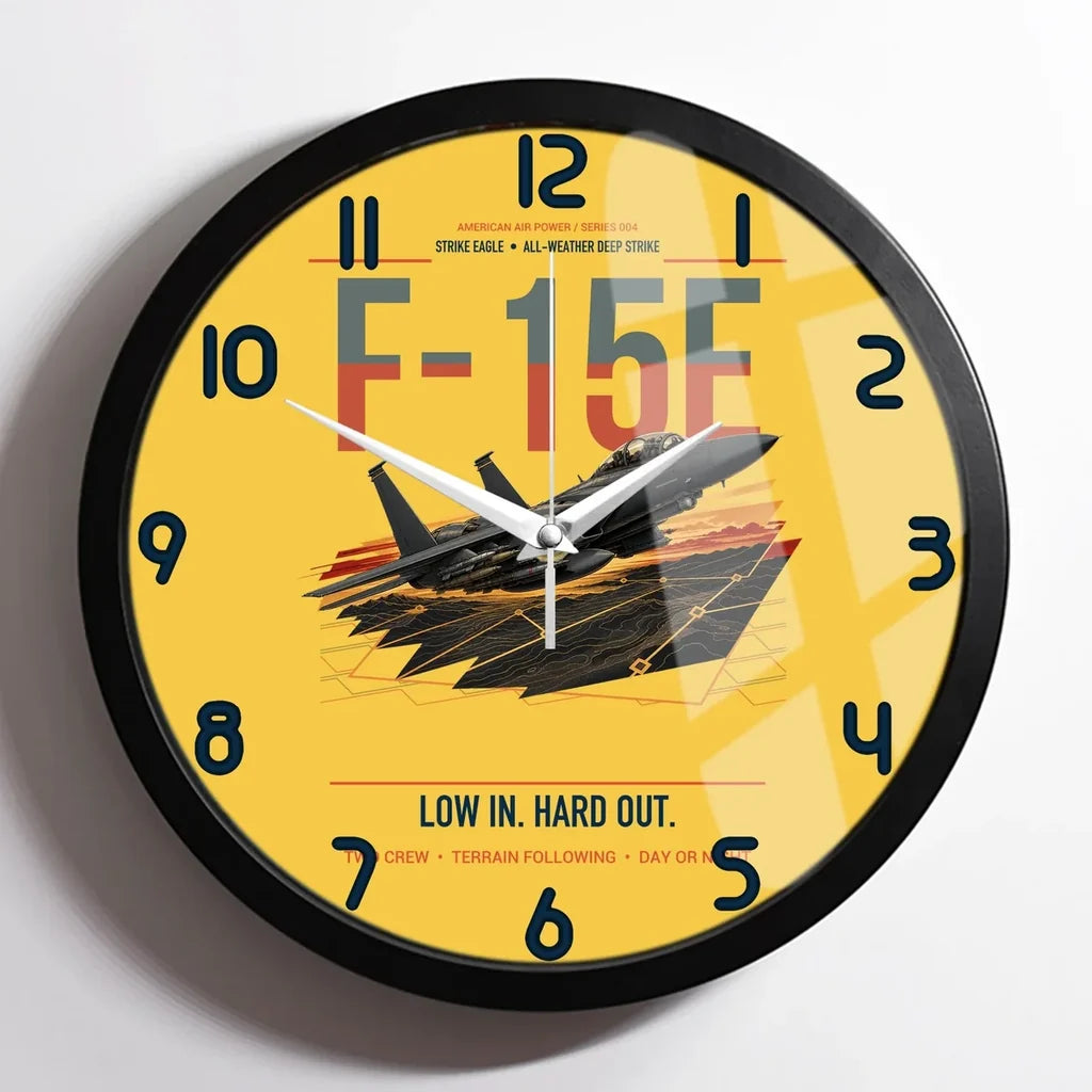 F-15E Strike Eagle design on yellow framed wall clock