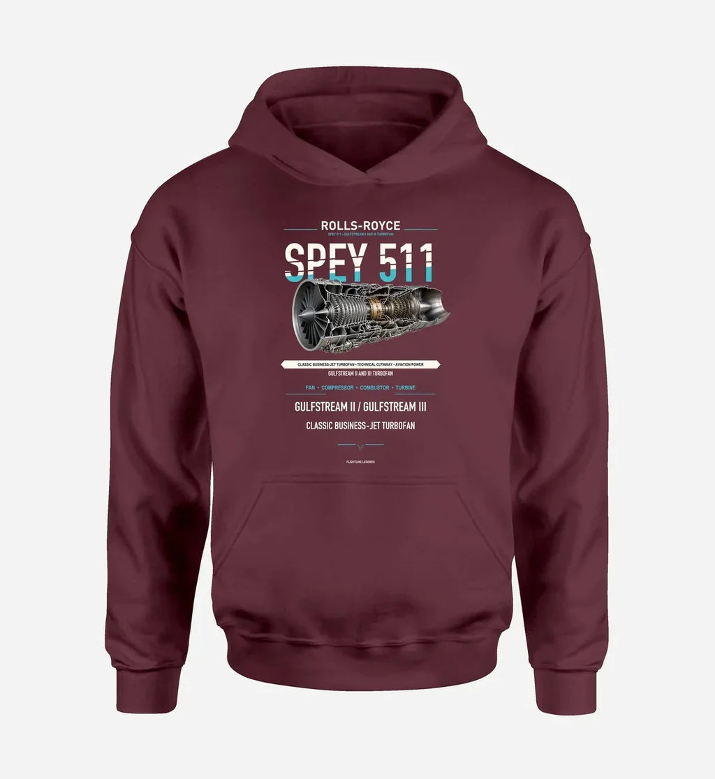 SPEY 511 design on dark red hoodie single side