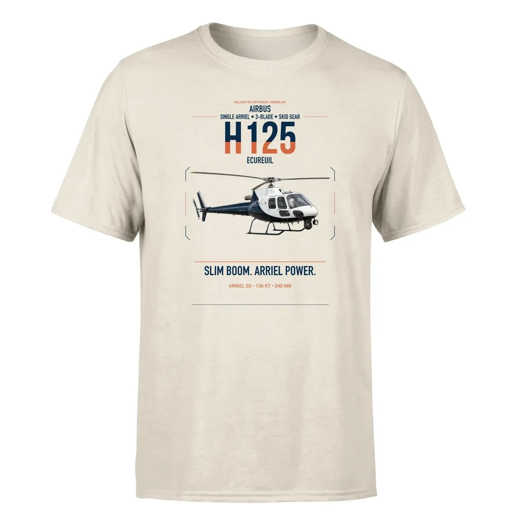 Airbus H125 design on beige t-shirt, single-side print