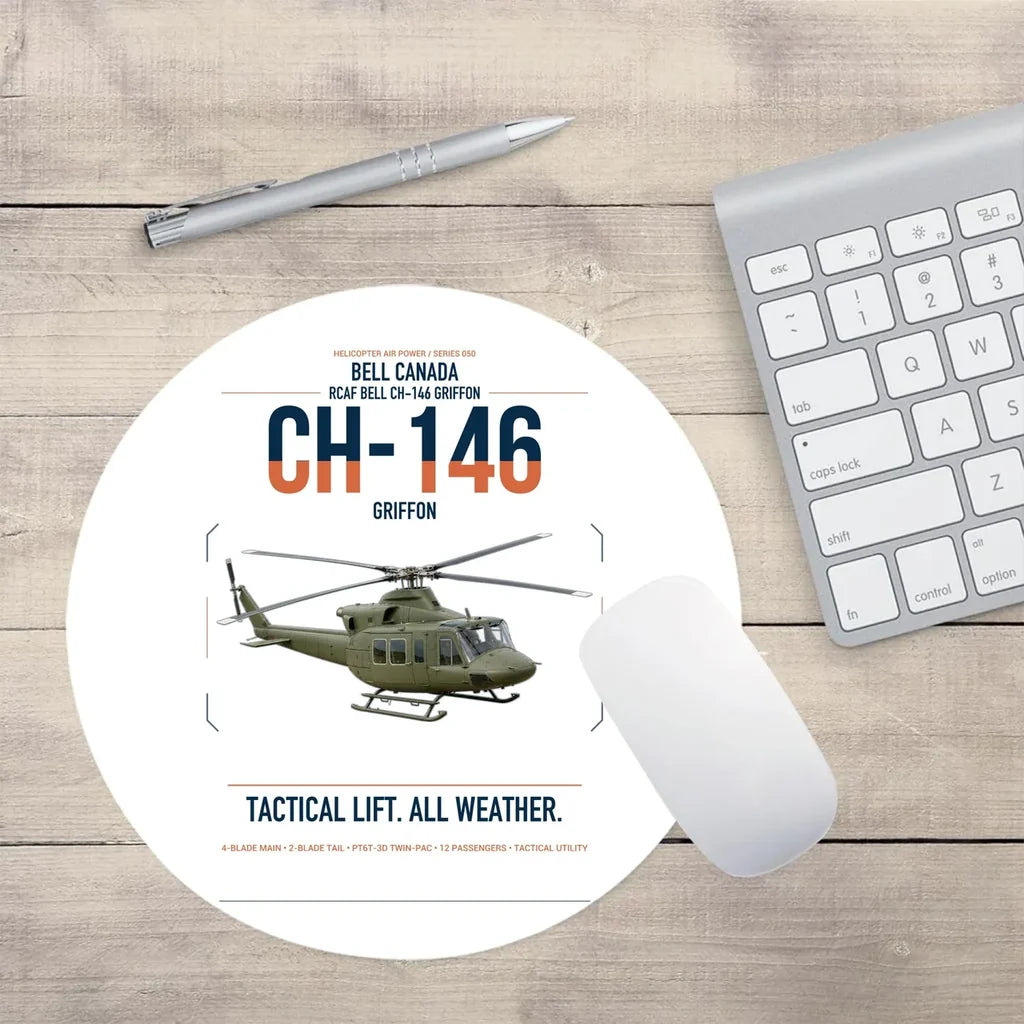 Bell Canada CH-146 Griffon design on white round mouse pad