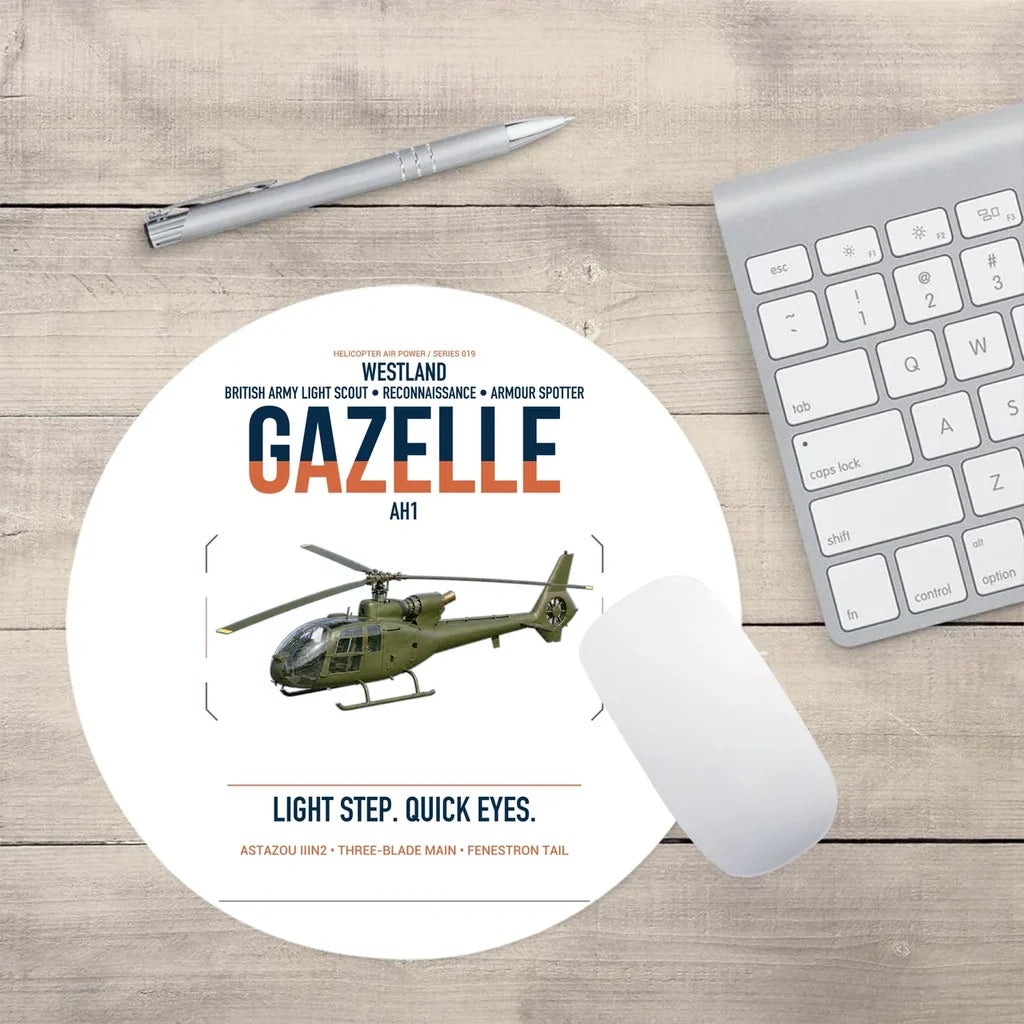 Westland Gazelle AH1 design on white round mouse pad