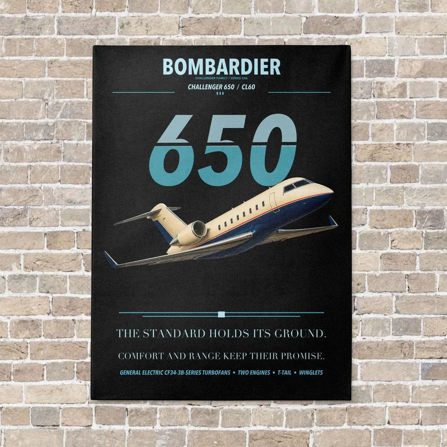 Bombardier Challenger 650 vertical canvas print - no frame - black background