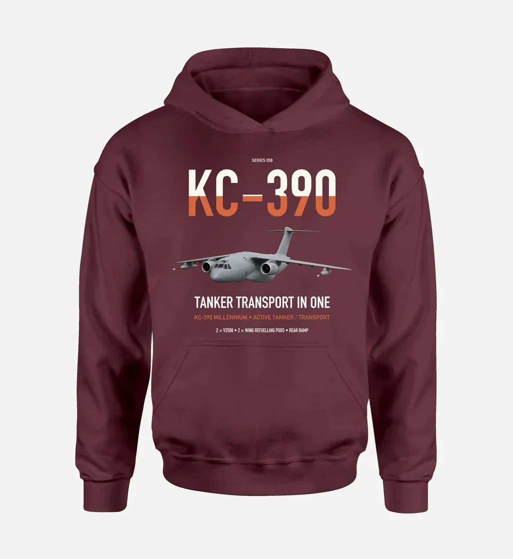 Embraer KC-390 Millennium design on dark red double-side hoodie, single-side print