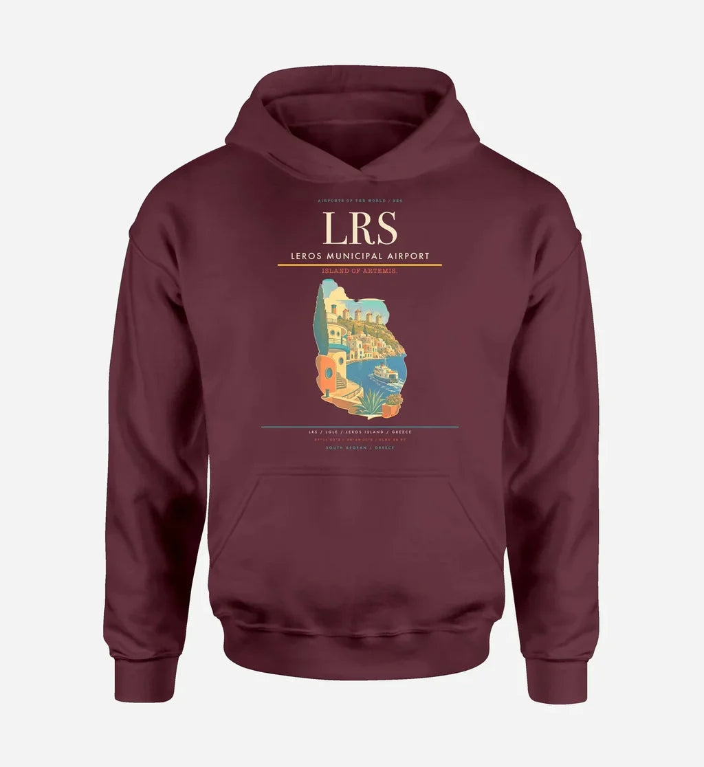 Leros Municipal Airport (LRS) design on dark red hoodie single-side print