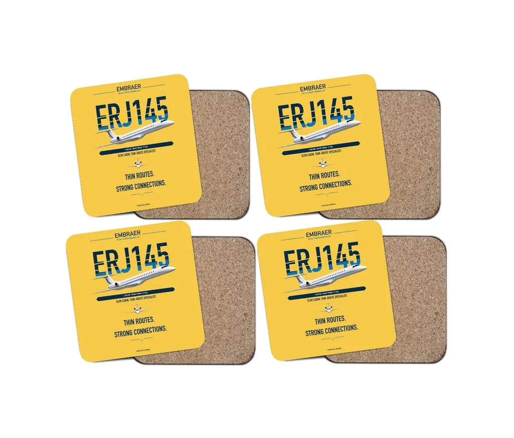 Embraer ERJ145 design on yellow 4 pieces set coaster