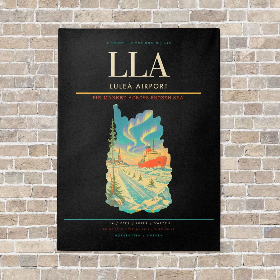 Luleå Airport LLA vertical canvas print - no frame - black background