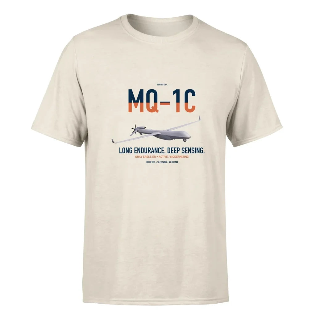 MQ-1C Gray Eagle ER design on beige double-side t-shirt, single-side print